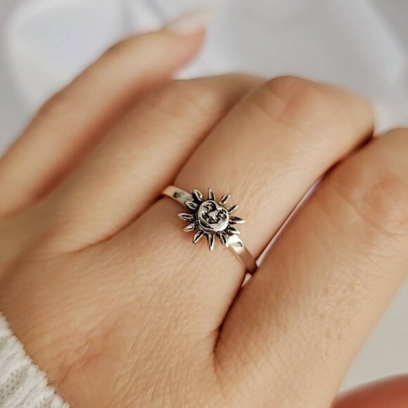 Sterling Silver Sun Ring, Women's Sun Ring, Minimalist Ring for Women - Picture 4 of 10
